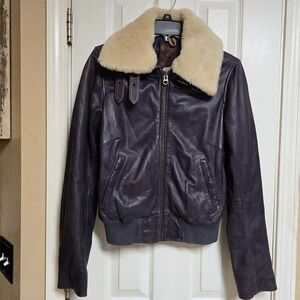 Timberland Aviator Leather Jacket Purple Womens Small‎